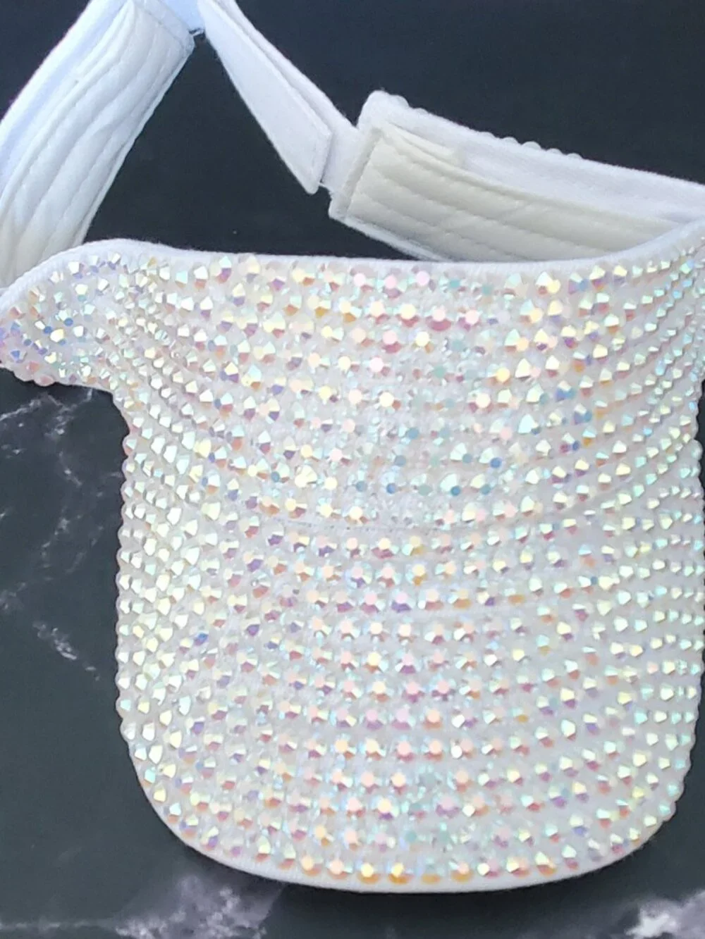 Sparkling Bedazzled Covered Sun Visor, Adjustable, Breathable Sun Cap White - Picture 10 of 10